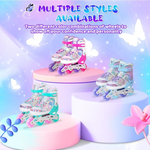 MammyGol Adjustable Inline Skates for Girls Boys Ages 4-12 with Light up Wheels & Butterfly Design – Vibrant Flashing Roller Skates, Perfect Beginner Skates for Kids Youth