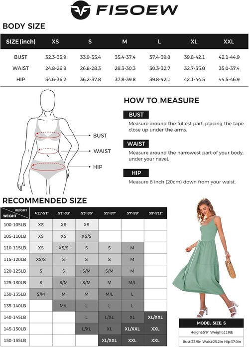 Fisoew Women's Spaghetti Strap A-Line Dress - Backless Summer Cami with Pocket | Casual Style