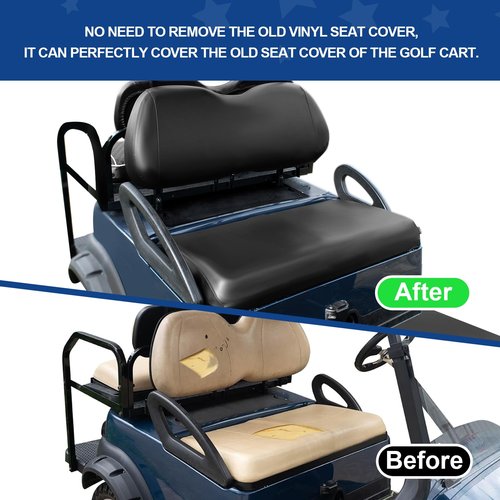 NOKINS Golf Cart Seat Covers Leather Front Seat Cover Fit Club Car Precedent,Smooth and Simple Style,No Stapler,Golf Cart Vinyl Waterproof Replacement Seat Cover, Black