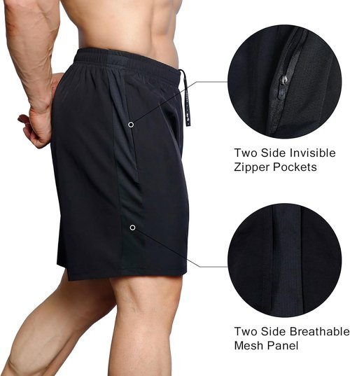 Gaglg Men's Athletic Shorts - Quick Dry Workout Running Shorts with Zipper Pockets | 7" 2-Pack