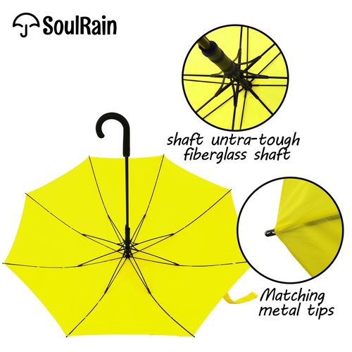 SoulRain 50 Inch Large Stick Umbrella Windproof Automatic Open Oversized J Handle Umbrellas for Men and Women Unbreakable Strong Travel Golf Umbrella (Yellow)