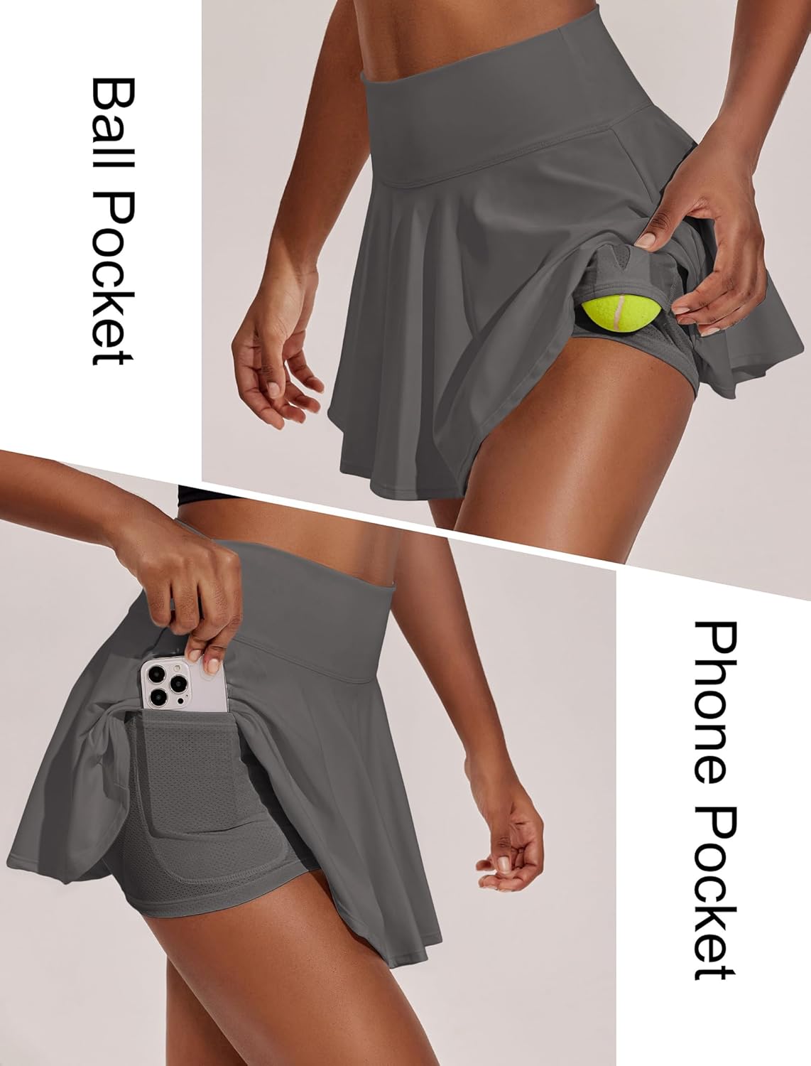 PINSPARK Women's Tennis Skirt - High Waisted Pleated Athletic Skort with Pockets for Golf & Workout