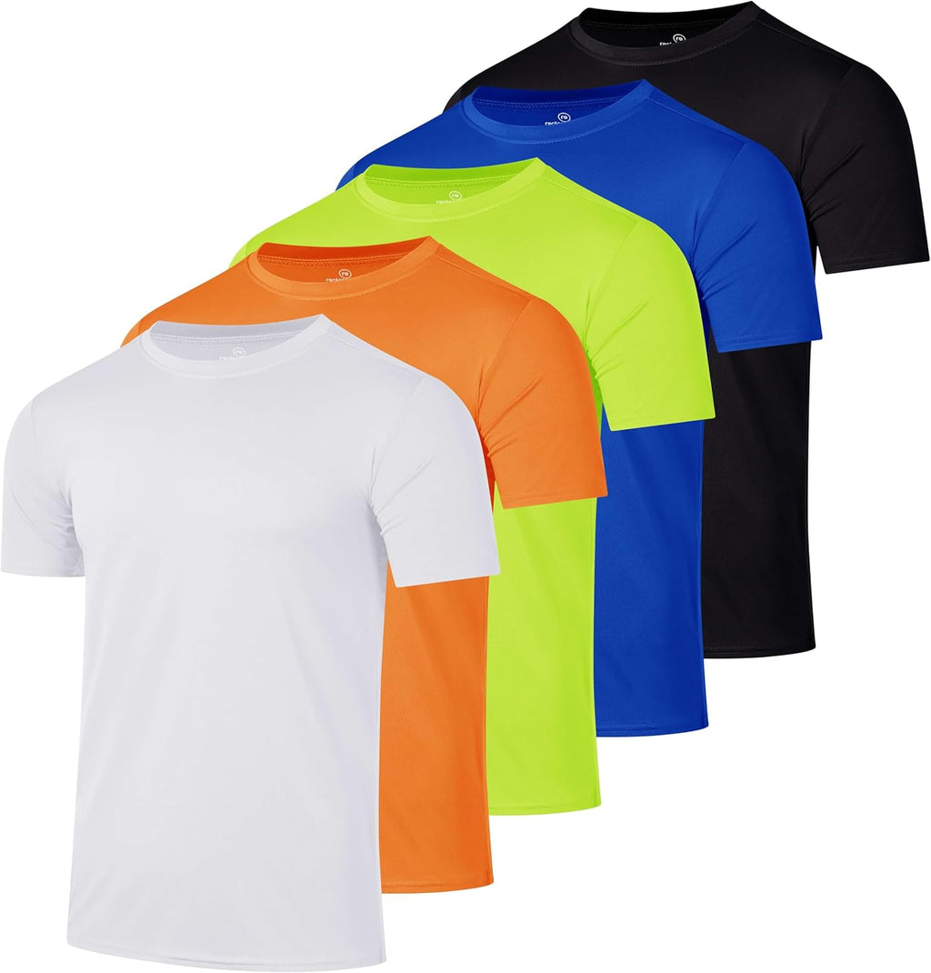 Real Essentials Men's Dry-Fit Short Sleeve Crew Neck T-Shirts - 5 Pack for Gym & Fitness