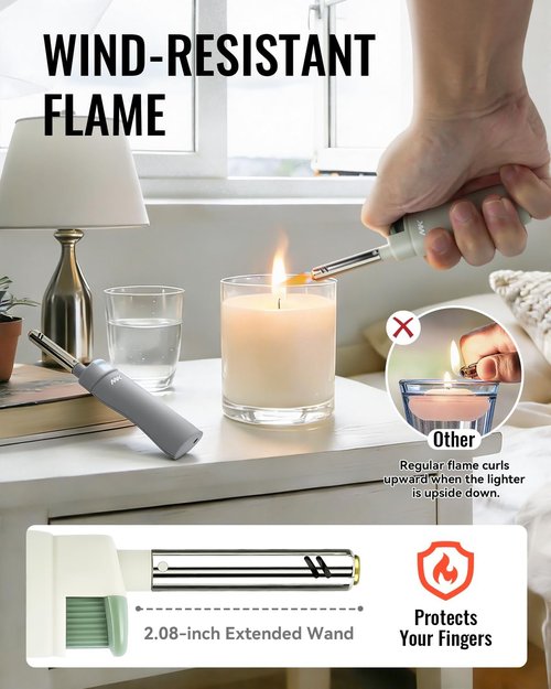 MK Candle Lighter - Butane Refillable Wind-Resistant Flame | 4-Pack for BBQ, Camping, Outdoor Use
