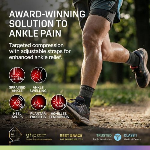 Modvel Foot & Ankle Brace - Adjustable Compression Sleeve for Sprained Ankle & Plantar Fasciitis Relief | Unisex Support Socks