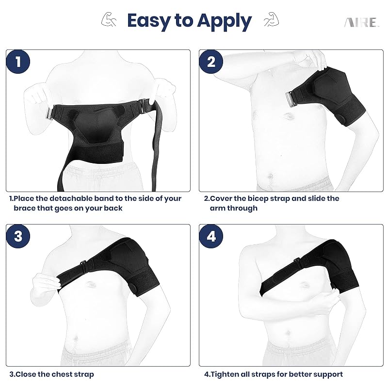AIRE Shoulder Brace for Men & Women - Adjustable Recovery Support, Rotator Cuff Pain Relief, Black, One Size