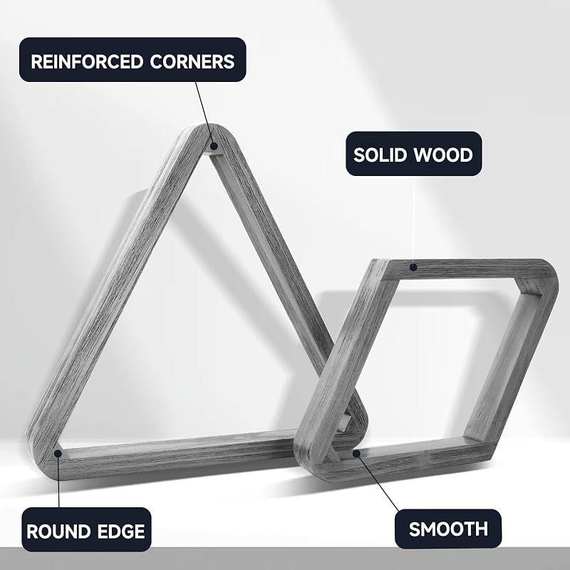 GSE Deluxe Solid Wood 8-Ball Triangle & 9-Ball Diamond Pool Ball Racks - Brushed Grey