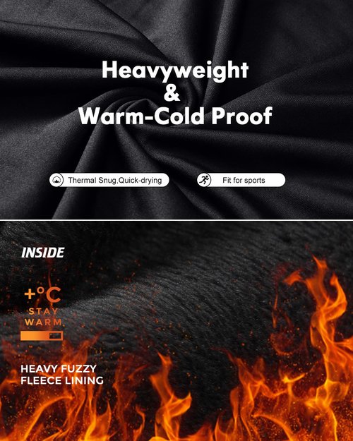 2 Pack Men's Thermal Shirts Fleece Lined Long Sleeve Tops Base Layer Compression Long Johns Undershirt Running Gear for Winter Cold Weather,X-Large,Heavyweight 2 PCS-Black/Black