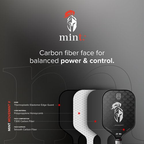 Mint Sport Movemint II Pickleball Paddle – T300 Carbon Fiber Face, 13mm Polypropylene Core, Midweight Cold Pressed Paddle for Speed, Control & Fast-Paced Competitive Play - USAPA Approved