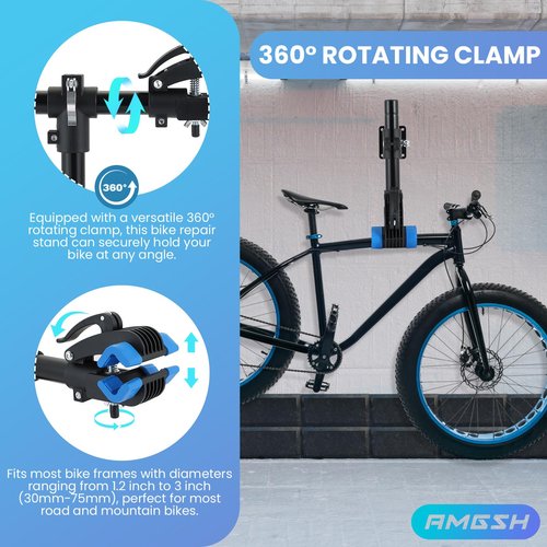 AMGSH Bike Repair Stand Wall Mount, Adjustable Bike Work Stand for Road & Mountain Bikes, Space-Saving Bicycle Repair Stand with Clamp, Wall Workbench Bike Mount for Bicycle Maintenance at Home, Sturdy Bike Stand for DIY Repair, Includes 4 Metal Expansion