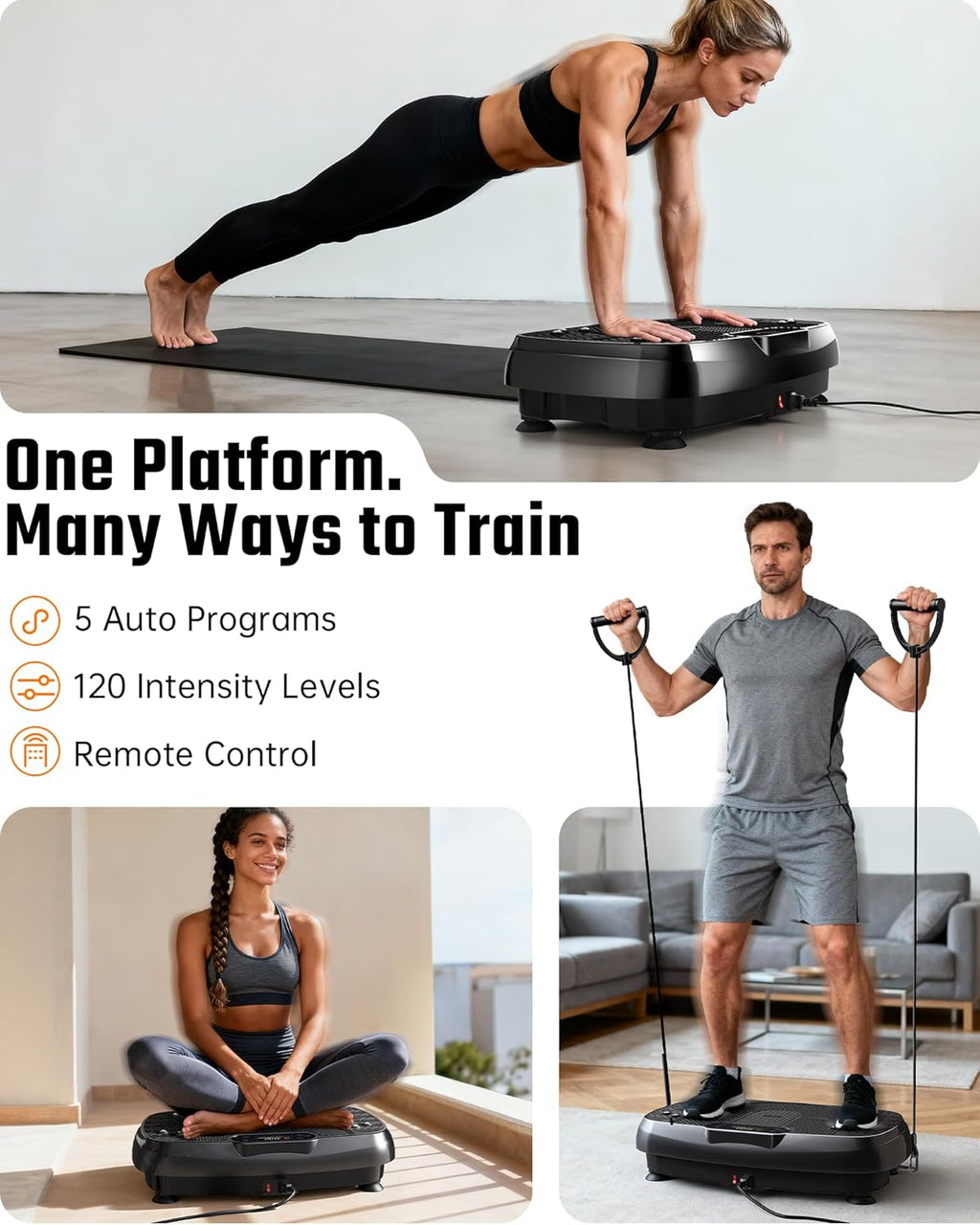 Vibration Plate Exercise Machine - 330lb Full Body Shaker for Weight Loss & Lymphatic Drainage | Home Gym with Speaker & 2 Bands