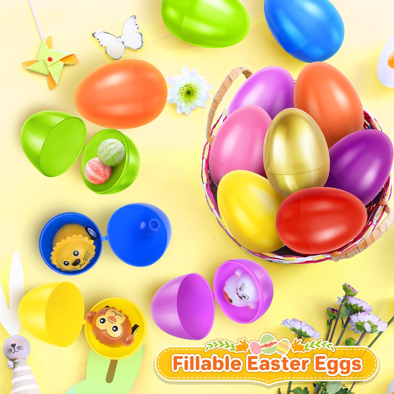 SpringFlower Colorful 2.3” Unfilled Easter Eggs - 60 Pack Plus 1 Golden Egg for Candy & Treats