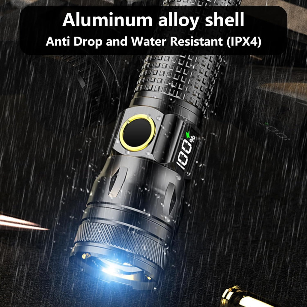 Skiennix Rechargeable LED Flashlight - High Lumens Bright EDC with Digital Power Display | USB-C Charging for Home & Outdoor Use