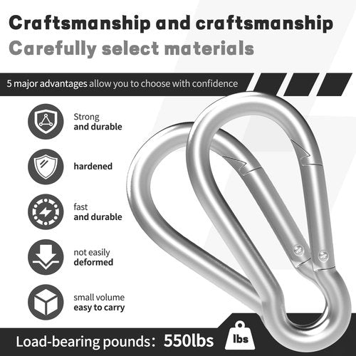 50-Pack M8 Carabiners Clip Heavy Duty Spring Snap Hook, 3Inch Galvanized Steel Carabiner, Safety Quick Links Snap Hooks, Spring Clips for Swing Hammock Camping Keychain Outdoor