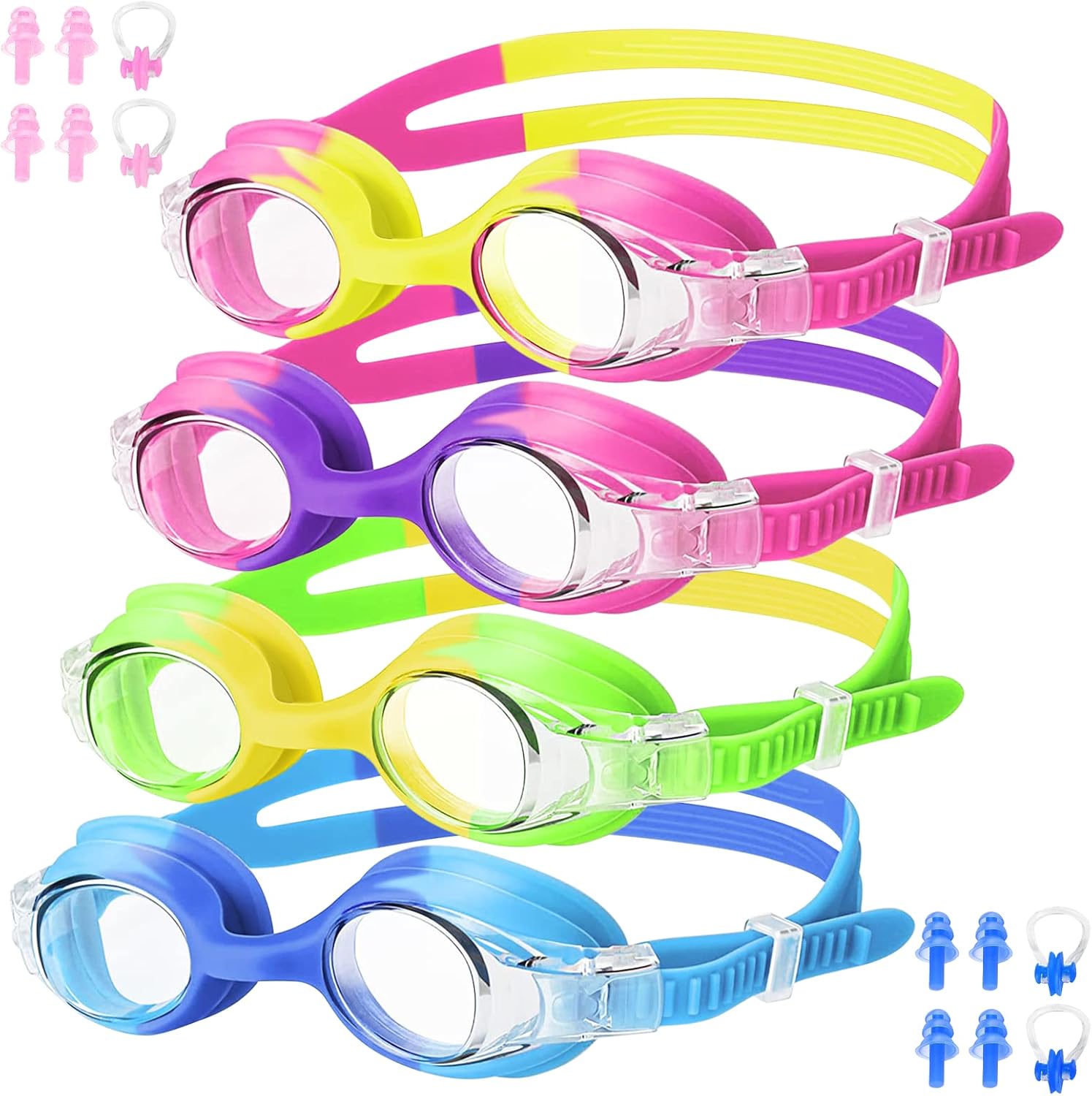 Skiennix Kids Swim Goggles - Anti-Fog UV Protection for Ages 4-14 | Waterproof with Nose Clips & Earplugs