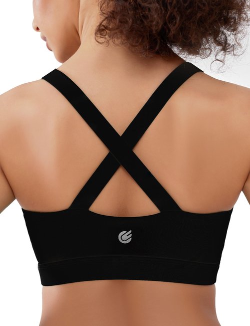 Cordaw Pickleball Sports Bras for Women High Support, Molded Cup Crisscross Back High Impact Workout Yoga Bra Black L