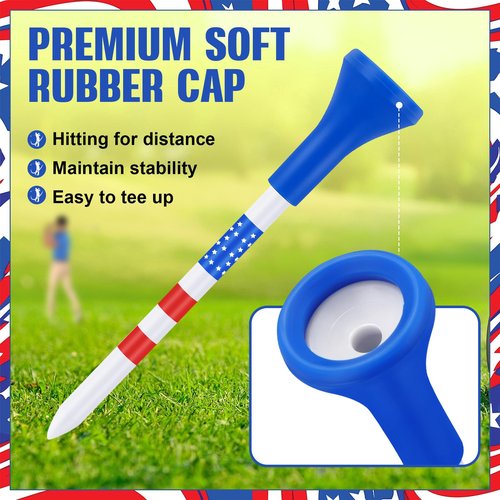 Realspring 100 Pack Plastic Golf Tees Bulk 3 1/4" Unbreakable American Flag Long Golf Tees with Reduce Side Spin and Friction for Men