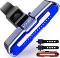 CANWAY Bicycle Rear Light Red Blue, Bike Tail Light Rechargeable 168 Lumens Bike Tail Light Battery USB C 500 mah 5 Modes Waterproof Safety for Road Mountain Night Riding