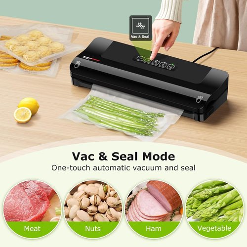 Bonsenkitchen Vacuum Sealer - Multi-Functional Food Preservation System with 5 Bags & Accessory Tube, Black