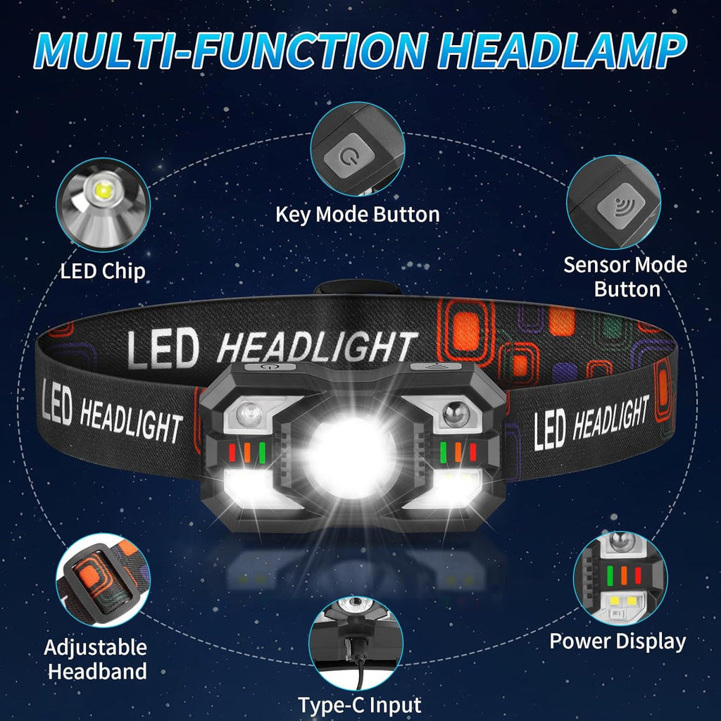 Staaricc Rechargeable LED Headlamp - Motion Sensor & Red Light | 2-Pack for Running, Camping, and More