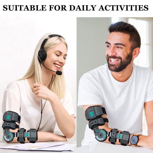 DOUKOM Hinged Post Op Elbow Brace, Adjustable Range of Motion Support Stabilizer for Dislocated Arm, Post Tendon Injury & Surgery Pain Relief Recovery, Right