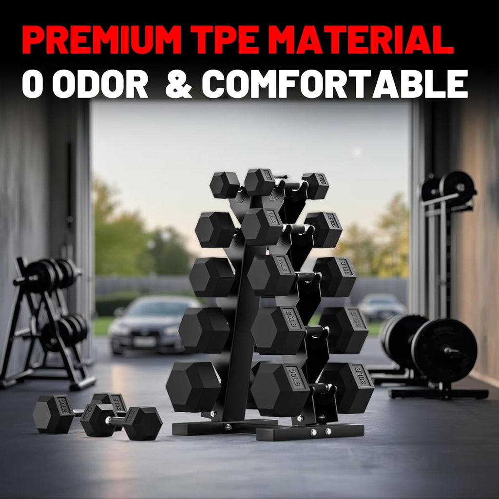 PAPABABE Hex Dumbbell Set - Odorless Rubber Coated Weights 2.5-125lb | Perfect for Home Gym & Strength Training