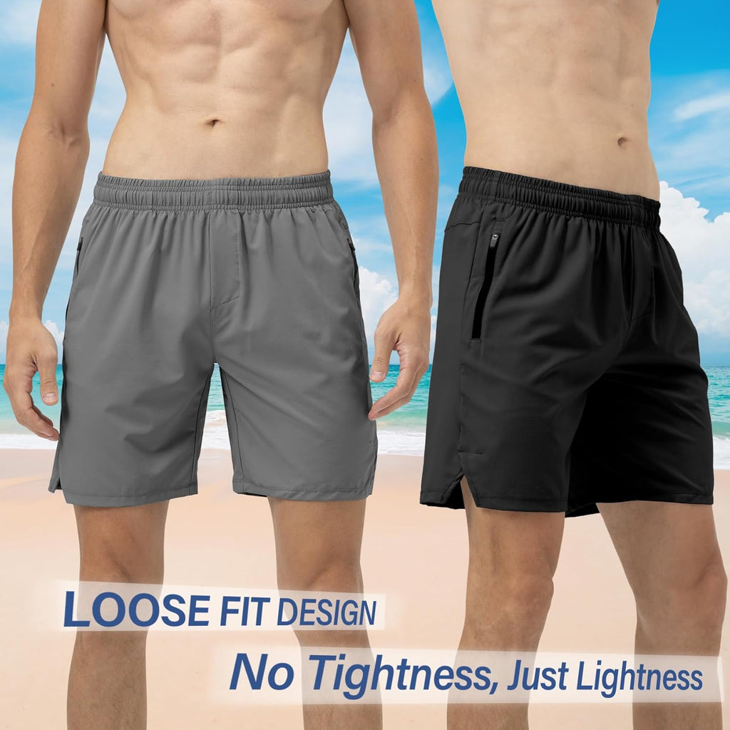 Skiennix Men's Athletic Running Shorts - Quick Dry Gym Workout Shorts with Zipper Pockets | 3 Pack