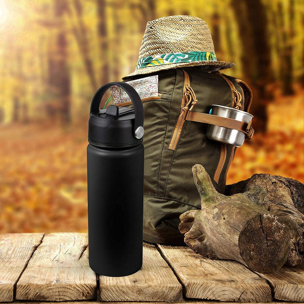 Straw Lid for Hydro Flask Wide Mouth Water Bottle 32 40 OZ - Lids with Straws Replacement Cap Fits 12, 16, 20 oz Hydro Coffee Flasks, Flip Top Flex Handle, BPA-Free Sports Accessories Cover Black