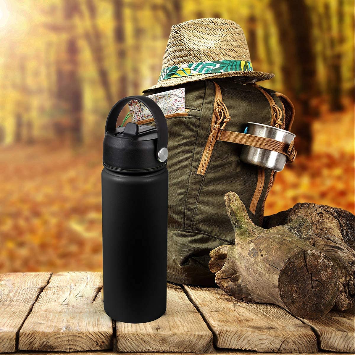 Straw Lid for Hydro Flask Wide Mouth Water Bottle 32 40 OZ - Lids with Straws Replacement Cap Fits 12, 16, 20 oz Hydro Coffee Flasks, Flip Top Flex Handle, BPA-Free Sports Accessories Cover Black