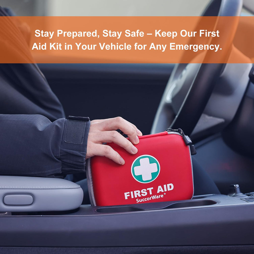 SuccorWare 150 Pieces Mini First Aid Kit - Small Medical Kit with Hard Shell - Emergency First Aid Kit for Car, Travel, Home, Outdoor, Office, Camping, Hiking (Red)