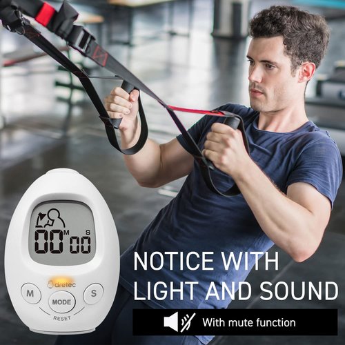 dretec Interval Timer Stopwatch | Count-Down & Count-up | Notification with Sound/Light | Multifunctional Timer for Working/Studying/Exercising | White