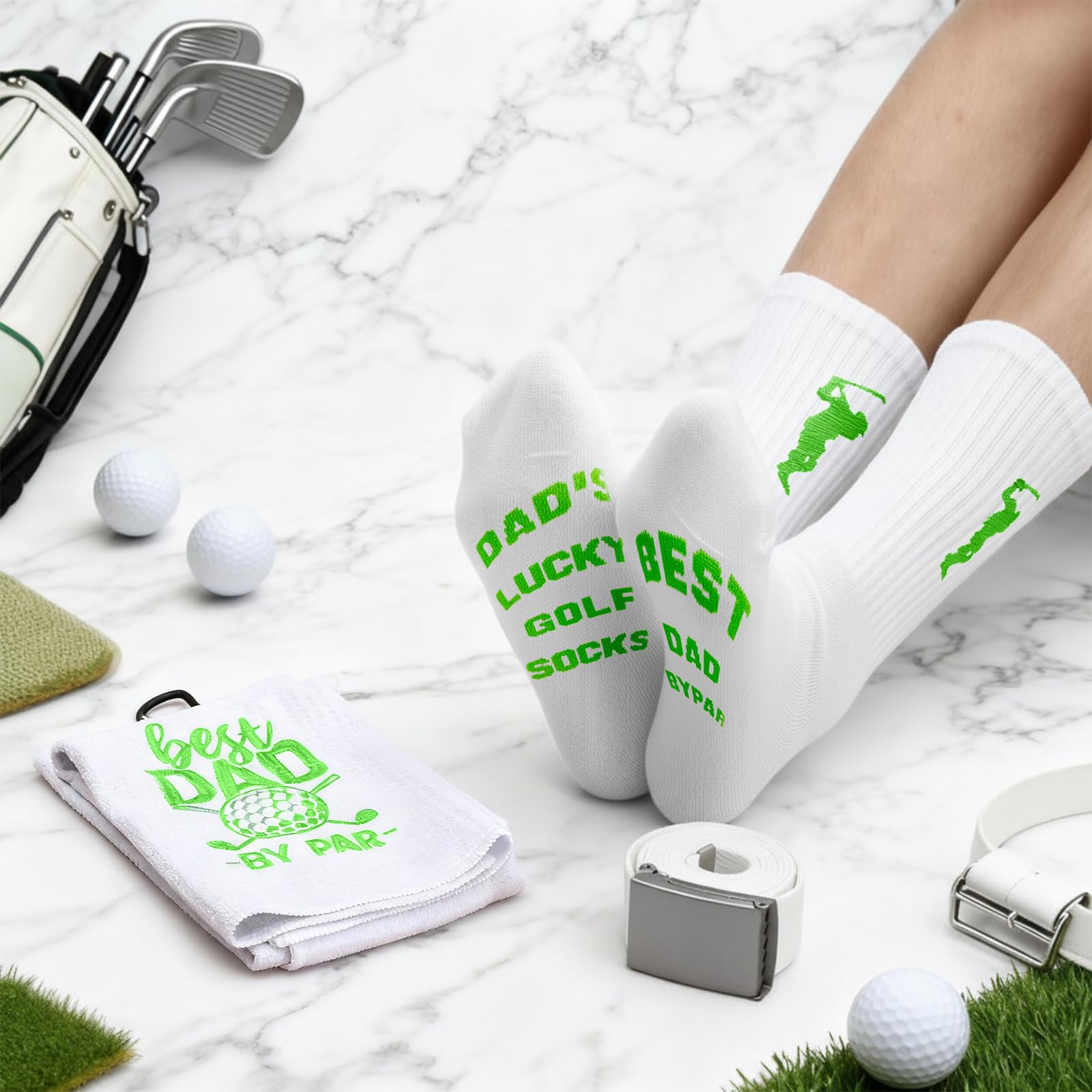 Patelai White Golf Gifts for Men Funny Golfing Accessories Gifts Set for Golfer Lovers Includes Golf Balls Tumbler Portable Bag Tees Metal Divot Repair Tool Towel Sash Socks Father Day Favor