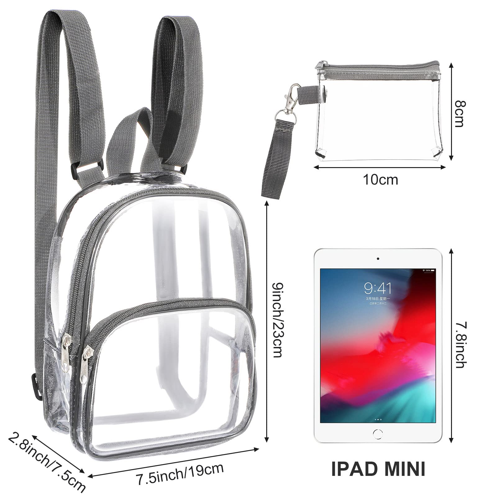 Weewooday Clear Mini Backpack Stadium Transparent Small See Through Bag with Waterproof Crossbody Concert Purse Handbag(Gray)