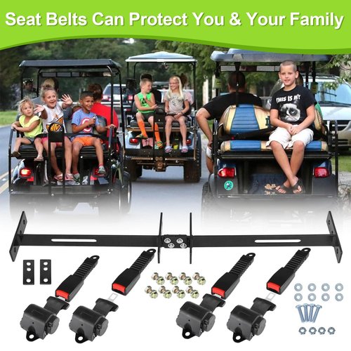 61 Inch Retractable DOT SeatBelts Street Legal 4 Passenger(2+2) Golf Cart Seat Belts Kit Bracket Fits EZGO TXT Yamaha Club Car DS (NOT FIT 2 Passenger Club Car Precedent Yamaha G29 Drive EZGO RXV)