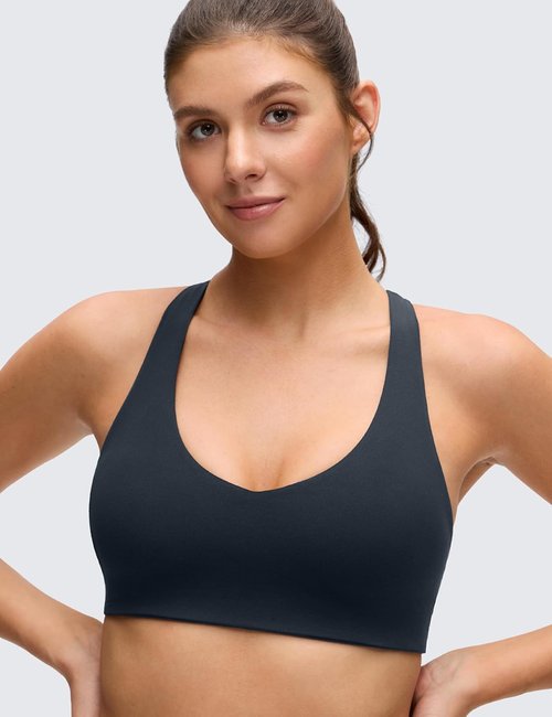 CRZ YOGA Butterluxe Sports Bra - Supportive V-Neck Padded Wireless Yoga Crop Top for Women