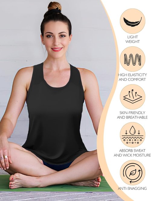 AURUZA Women's Athletic Tank Tops - Racerback Mesh Yoga Shirts for Gym | Black, Small