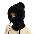 3 in 1 Beanie Hat for Women, Womens Knitted Hat in Autumn and Winter, Outdoors Fleece Lined Beanie Hat Scarf Mask Set (Black)