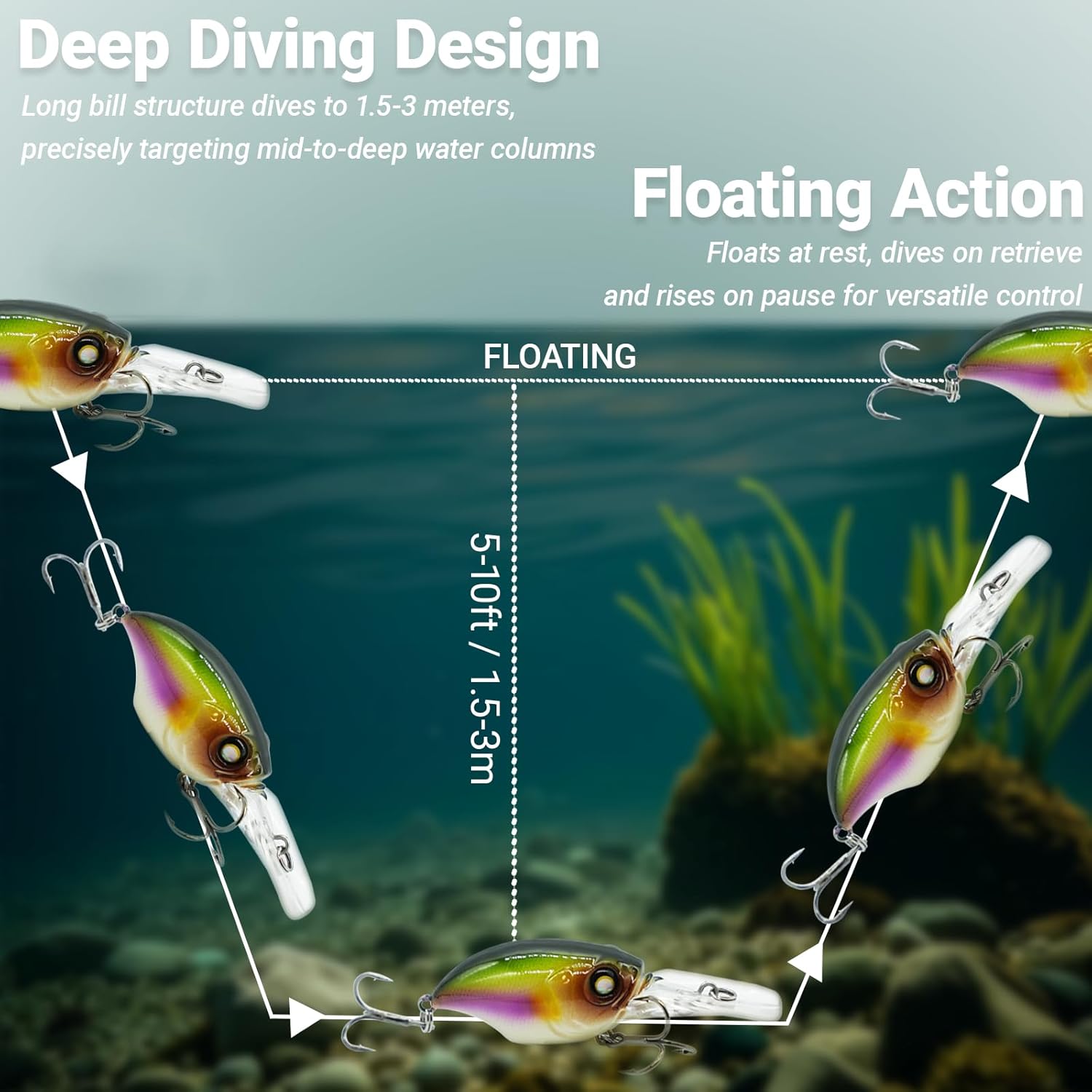 Stonefish Deep Diving Crankbait - Sinking Bass & Trout Fishing Lure | Saltwater Tackle PZ11-FT