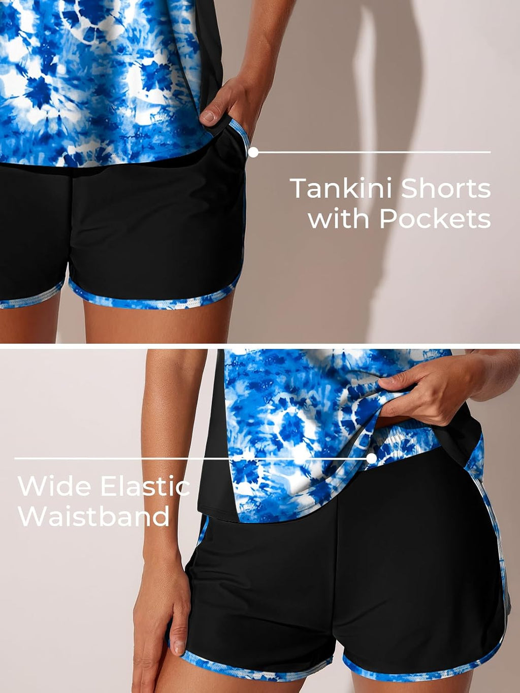 Summer Mae Tankini Swimsuit - Tummy Control Two-Piece with Sporty Pockets & Swim Shorts