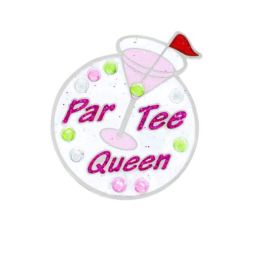 NAVIKA Par Tee Queen Crystal Golf Ball Marker with Magnetic Hat Clip | Fun Phrase Accessory for Women Golfers | Booze Themed Golfing Gift
