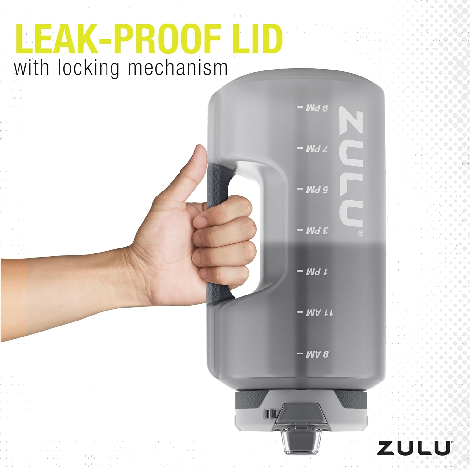 ZULU Goals 128oz Half Gallon Water Bottle - Leak Proof, Time Marker, & Handle | Grey Reusable Jug for Gym & Outdoors