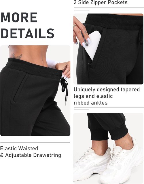 MoFiz Women's Thermal Fleece Lined Joggers - Water Resistant Winter Sweatpants | Black, Size L
