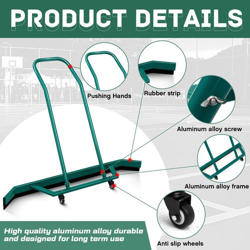Leyndo Sport Tennis Court Squeegee 55.1x9.5x46.5 Inches Floor Squeegee Heavy Duty with Handle Aluminium Alloy, Green Wheel Commercial Water Remover Professional Accessories Squeegee Broom