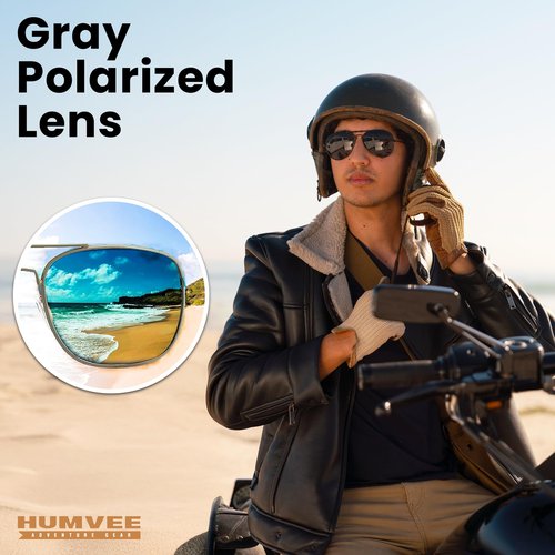 CampCo Humvee Pilot Sunglasses - Polarized Aviator Sunglasses Bayonette, 57mm, Matte Silver Frame, Gray Polarized Lens