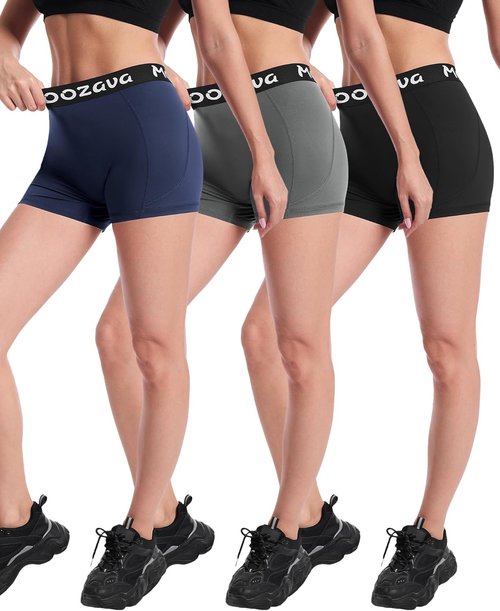 Moozava 3" Womens Spandex Volleyball Shorts 3 Pack Athletic Compression Shorts for Running Gym Workout Yoga Cheer Dance