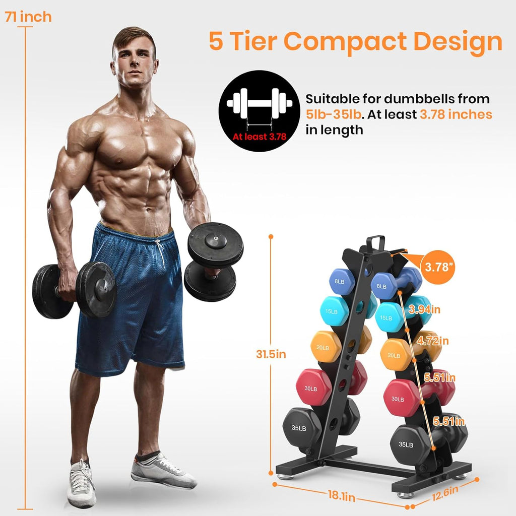 TomCare Dumbbell Rack - 6-Tier A-Frame Weight Storage Stand for Home Gym | Metal Holder with Handle
