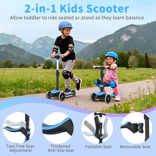 BELEEV A8 Kids Scooter - 3-Wheel Folding Design with LED Light-Up Wheels | Adjustable Height for Ages 3-12