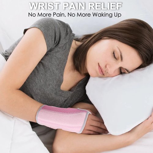 BAOPLAYKIDS Wrist Brace for Carpal Tunnel, Night Wrist Sleep Support Splint with Compression Sleeve Adjustable Straps for Pain Relief, Arthritis, Tendonitis, Fitness (Left Hand-Pink, S/M (Pack of 1))