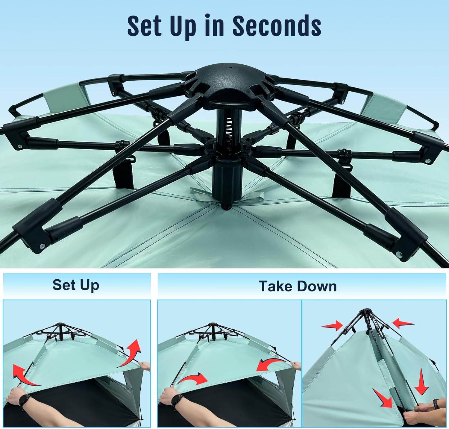 WhiteFang Deluxe Beach Tent - UV Protection Sun Shade Shelter for 3-6 People | Extendable Floor & Ventilating Windows