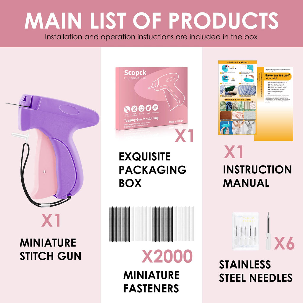 Stitch Gun for Clothes - Handheld Stitch Gun Quick Clothing Fixer - Tagging Gun - Includes 6 Needle, 1000 Black Fasteners & 1000 White Fasteners